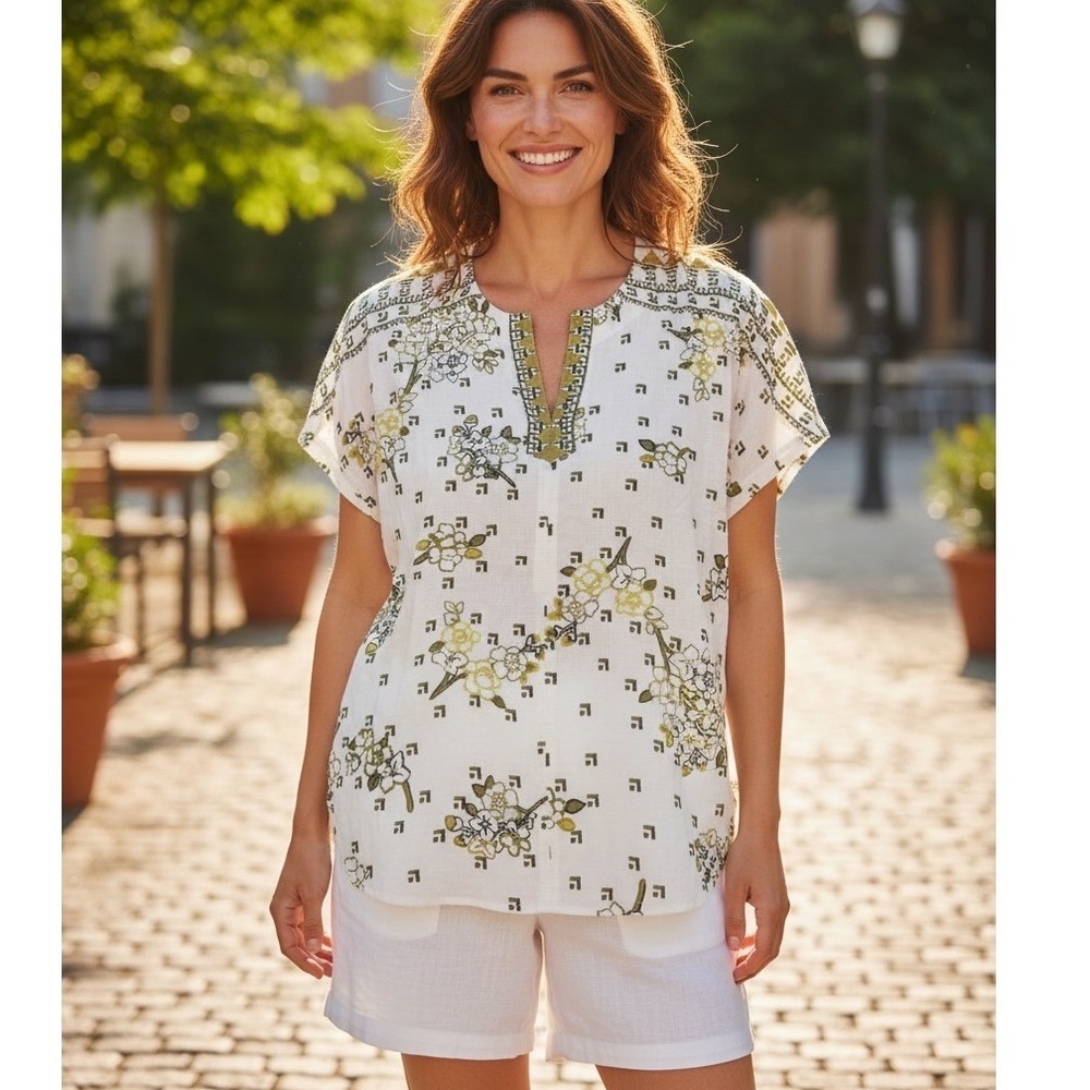 Liverpool Los Angeles Dolman Popover Geo Floral Print Blouse Cottagecore Boho XS